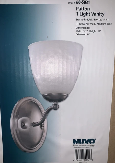 Patton 1 Light Vanity Brushed Nickel/ Frosted Glass w/Medium Base