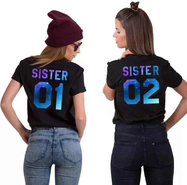 Couples Shop Damen Beste Freundin T-Shirt Sister 01 02 Stars BFF Best Friends