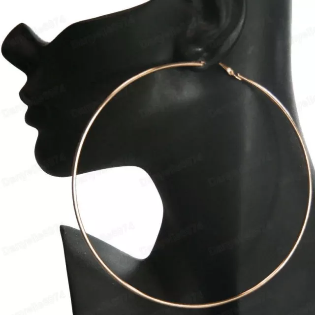 UK GIANT 4.75"BIG GOLD PLATE HOOP EARRINGS large 12cm fashion hoops smooth metal
