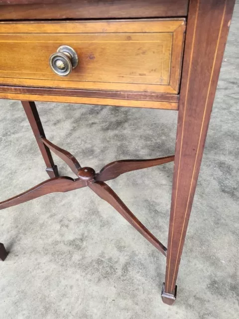 Antique Edwardian inlaid mahogany small single drawer hall end table desk 2