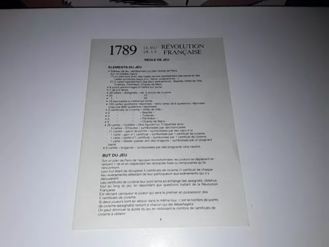 Notice de rechange pour le jeu 1789 révolution française