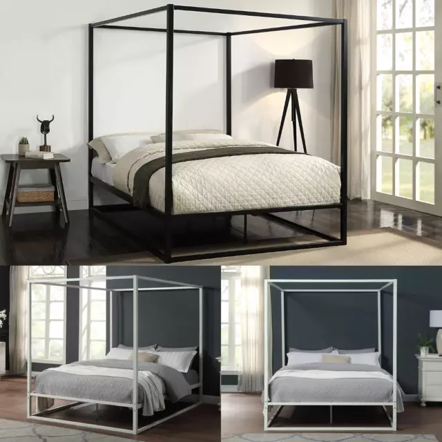 Ashwell 4 Poster Metal Bed Frame Black/White - Single/Small Double/Double/King