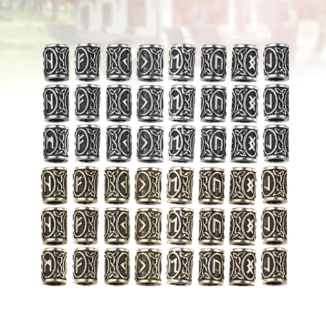 48pcs Vikings Runes Hair Beard Beads Norse Dreadlocks Rings Beads Column Hair Tu