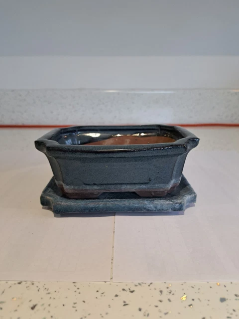 Light Blue Bonsai Pot and Saucer - used