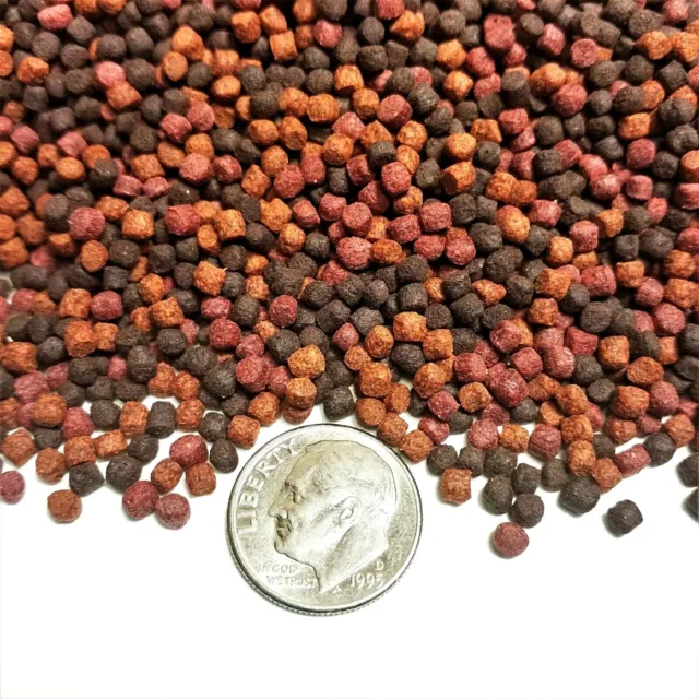 Floating/Sinking Mix Blackworm & Intense Red Coloring Cichlid Pellets. Apx 3 mm