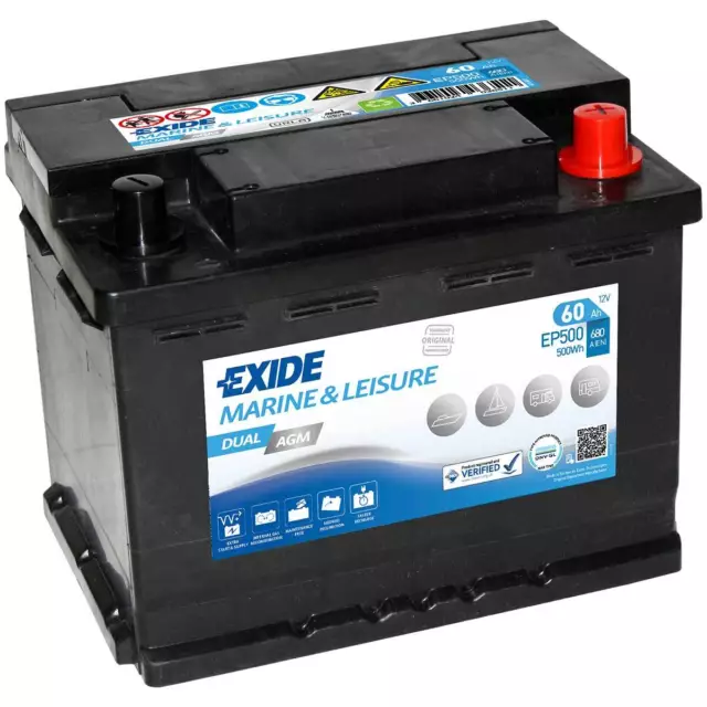 Exide EP500 DUAL AGM 12V 60Ah Marine & Leisure 500Wh Boot Batterie Wohnmobil B13