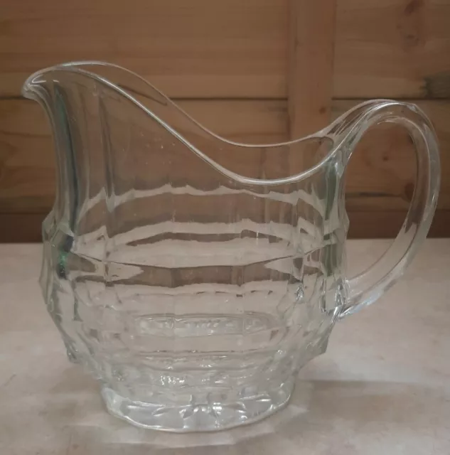 Vintage Pressed Clear Glass Jug Pitcher Retro Large Heavy. 6.5 inch tall.