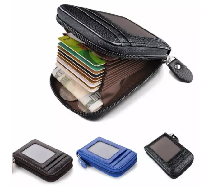 RFID Blocking Wallet Mens Genuine Leather Zipper Credit Card Holder Pocket Gifts