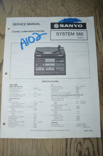 Sanyo System 560 Stereo System Service Manual OEM Systems Technition Repair