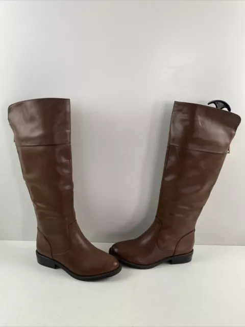 ALDO Brown Faux Leather Round Toe Back Zip Knee High Riding Boots Women’s Size 6