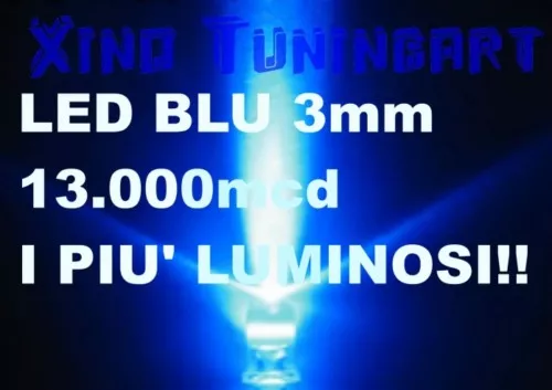n10 LED BLU BLUE 3mm 13.000mcd DIAMETRO 3 mm PC MODDING