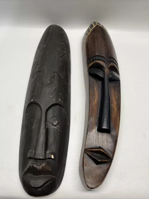 2 African Handcrafted Carved Wooden Mask Made in Ghana Wall Art Collectable