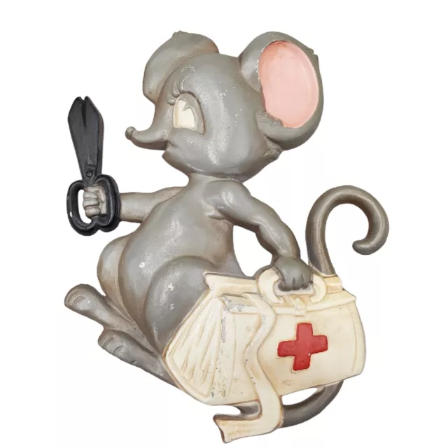 VTG Sexton 1971 Metal MCM Retro Wall Art Mice Mouse Three Piece Set Nurse Plaque 2