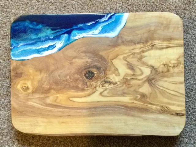 Resin Art. Stunning Olive wood Serving/Cheese/Tapas /Chopping board, seascape.