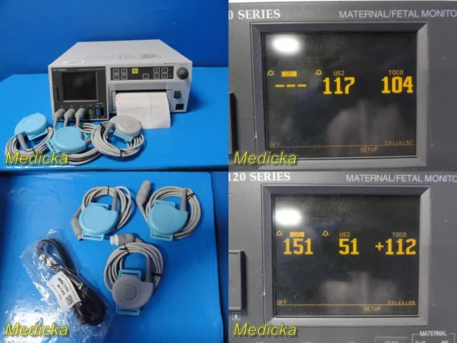 GE 0126 120 Series Fetal Monitor W/ 2X Ultrasound & 1X Toco Transducers ~ 31408