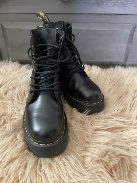 DR. MARTENS JADON Black Leather Platform Combat Boots Women's Size 6 ...