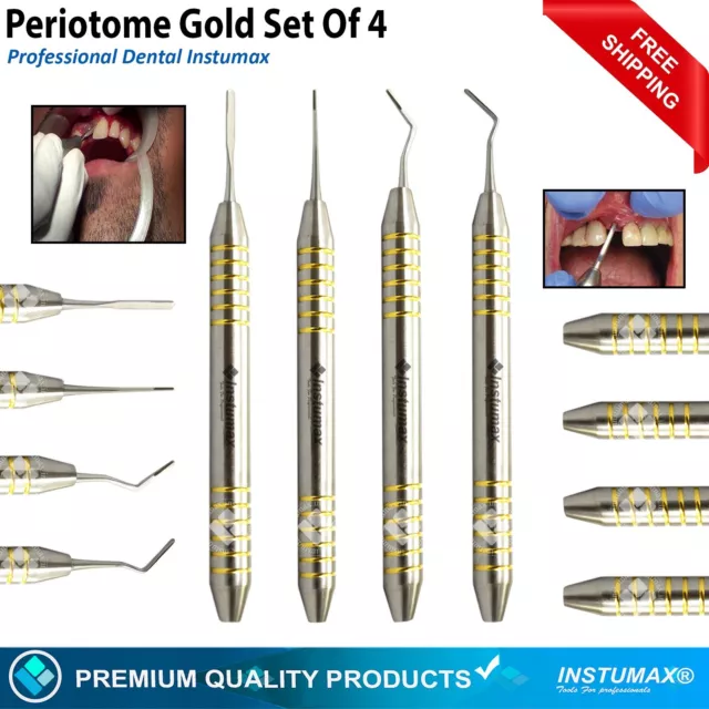Set of 4 Periotome Gold Dental Periodontal Ligament Atraumatic Extraction Kit