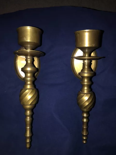 Vintage  Solid Brass Wall Sconces Polished Heavy Matching Pair Quality Patina