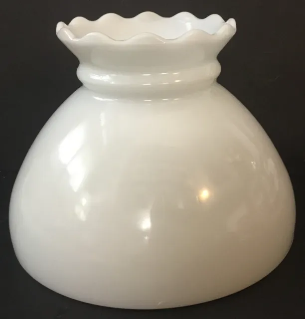 Vintage Milk Glass Smooth Lamp Shade~GWTW~Student~Hurricane~Oil~8” Fitter~Ruffle