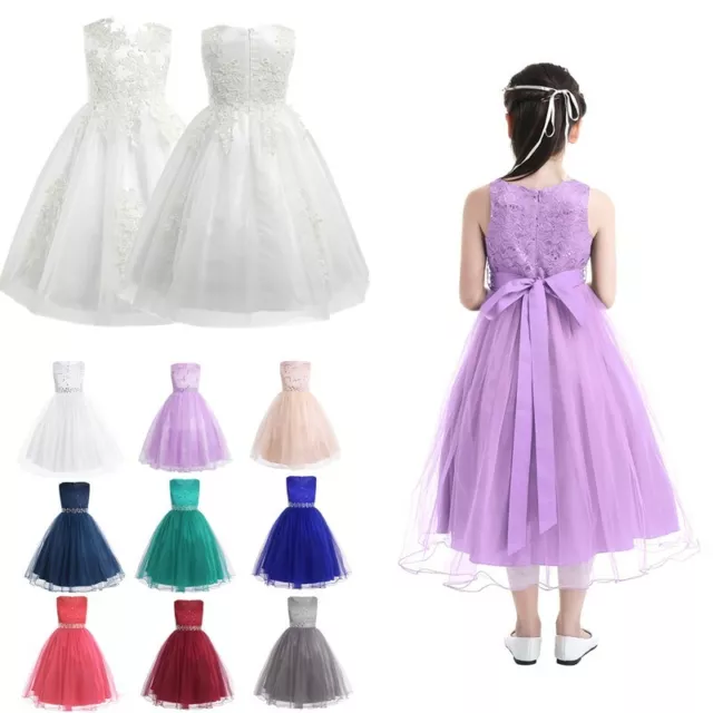 Flower Girls Floral Lace Tutu Dress Wedding Bridesmaid Pageant Party Ball Gown