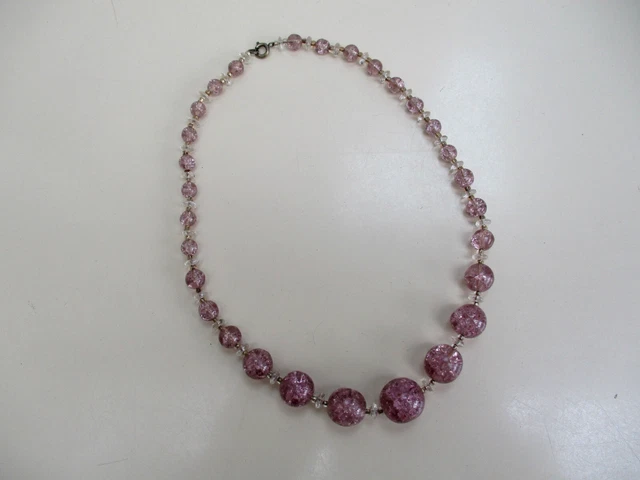 Collier Sautoir Ancien Perles De Venise & Murano - Tons De Rose - Longueur 75 Cm - Occasion