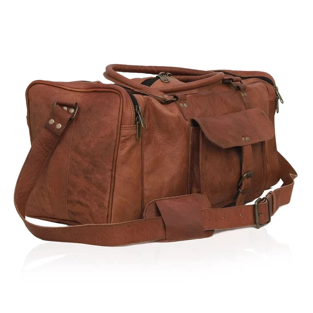 Grand Sac De Voyage En Cuir Marron – Unisexe – Vintage – 40-60L – The Leather Hub