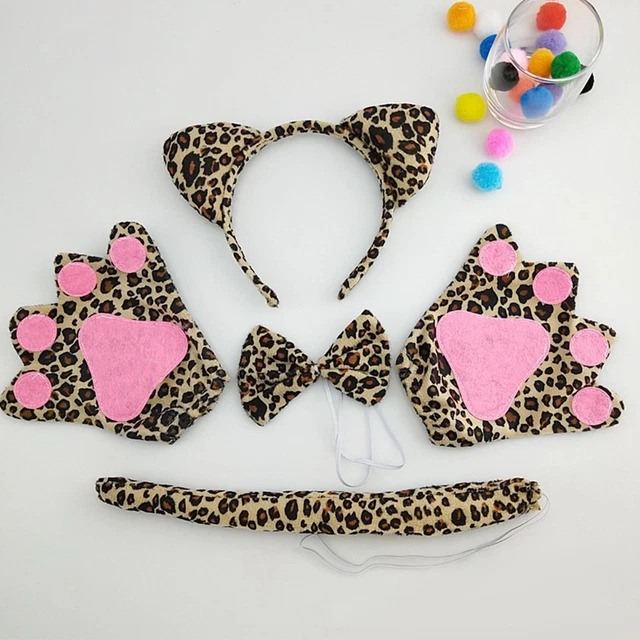 4Pcs Leopard Costume Set Photo Props Ears Headband Set for Kids Girls Adults