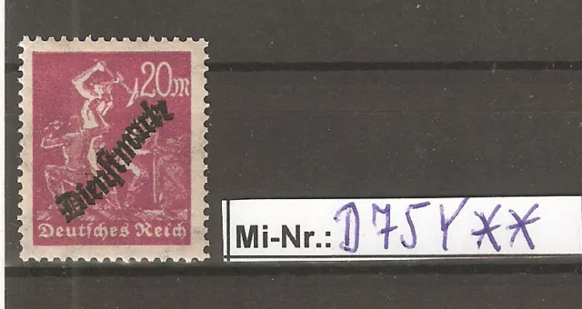 Deutsches Reich Dienstmarken Mi-Nr.: 75 y liegendes WZ sauber postfrisch
