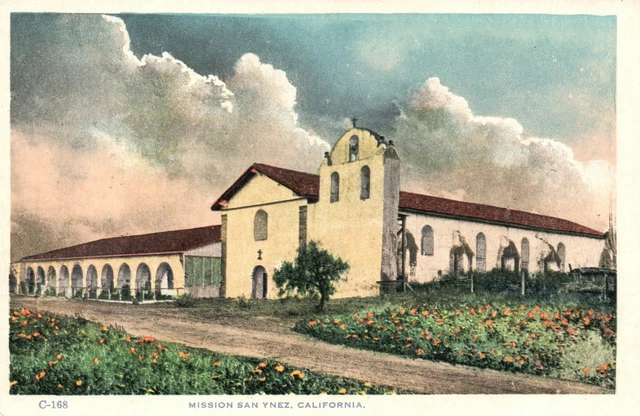 Vintage Postcard 1920's Santa Ines Sta. Barbara County Mission San Ynez calif.