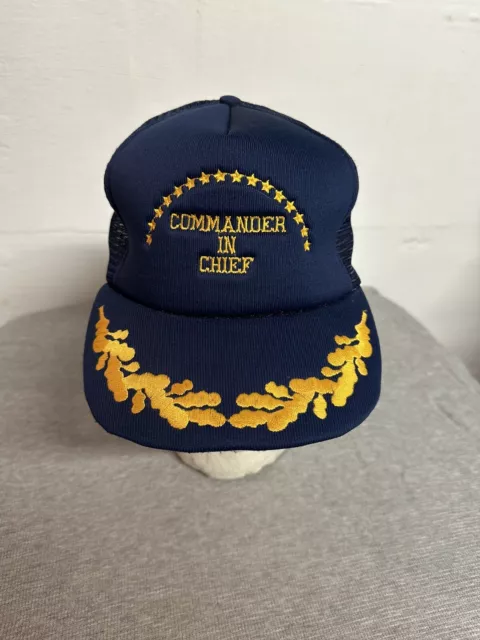 Vintage Commander In Chief Hat Rope Mesh SnapBack Trucker Cap Blue - J Hats