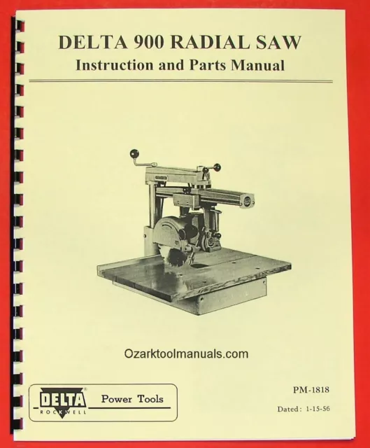 DELTA-Rockwell Super 900 9" Radial Arm Saw Owner Instructions & Part Manual 0235