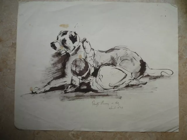 A very confident Sir Edwin Landseer pen-and-ink sketch infant with dog. 1821