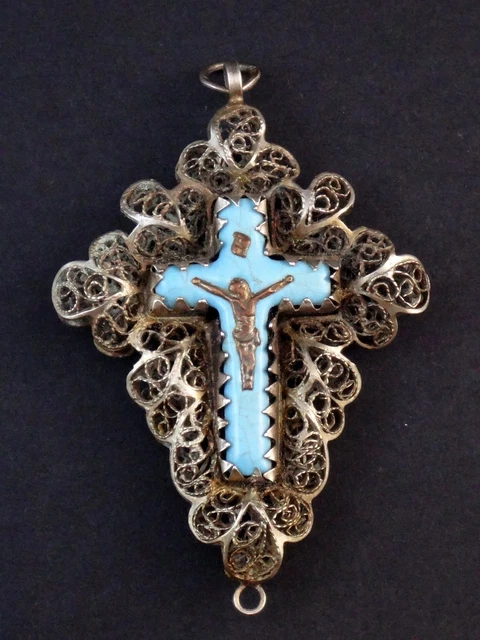 Pendentif Croix Vintage Avon En Argenté Filigrané Avec Strass - Collier Occasion