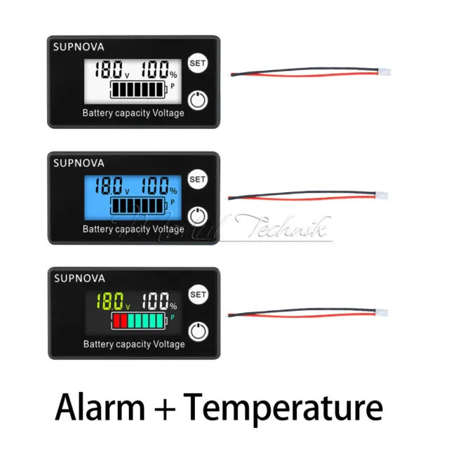 DC8-100V Voltmetro Digitale LCD Indicatore Capacità Batteria con Temperatura Allarme