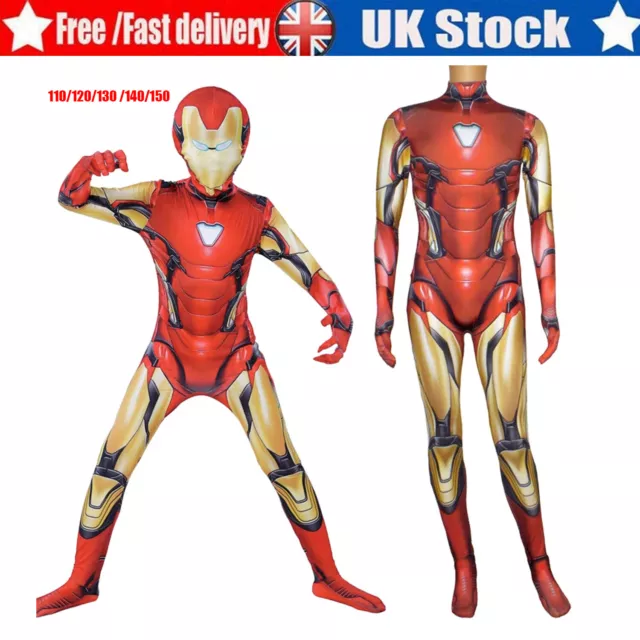 Iron Man Cosplay Costume Avengers Fancy Outfit Jumpsuit Kids Boys Mens Superhero