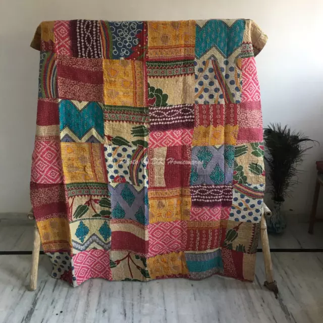 Chemin de lit multicolore Kantha Quilt Vintage Patchwork couvre-lits jumeaux