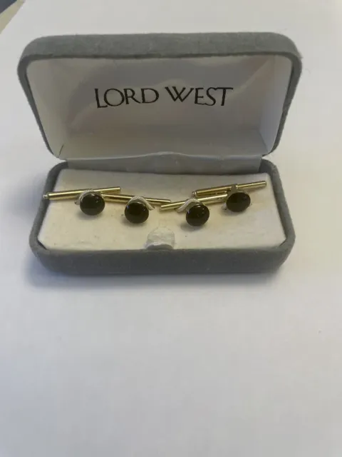 Lord West Black Onyx  Tuxedo Studs Set of 4  Vintage In the Box EUC