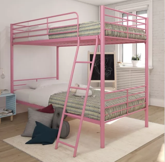 Pink Girls Convertible Bed Frame Metal Twin Over Twin Bunk Bed bunkbed Bedroom