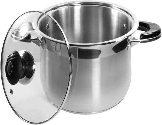 Stainless Steel Heavy Duty Tri-Ply Encapsulated Base Gourmet Stock Pot glass lid