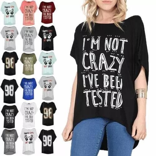 Femmes Imprimé Ample Haut Chauve-Souris Desseré T Shirt Grande Taille UK 8-22