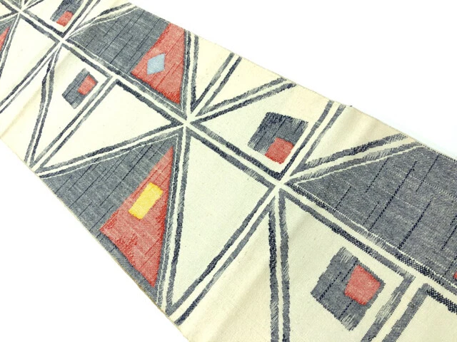 6726628: Japanese Kimono / Antique Nagoya Obi / Tsumugi / Woven Abstract Pattern