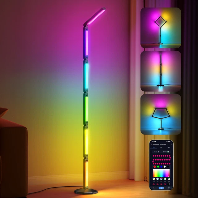 DIY LED CORNER Floor Lamp RGB Color Standing Mood Light Remote App ...
