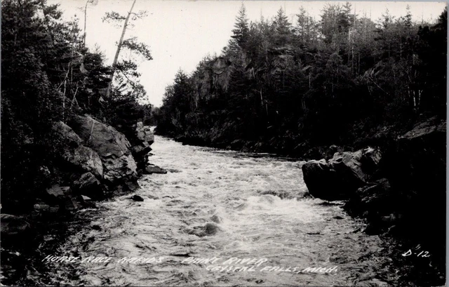 Horse Race Rapids, Paint River, CRYSTAL FALLS, Michigan Real Photo Postcard