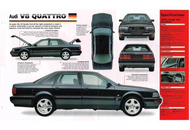 AUDI V8 QUATTRO SPEC SHEET / Brochure / Pamphlet: 1994,1993,1992,....V-8