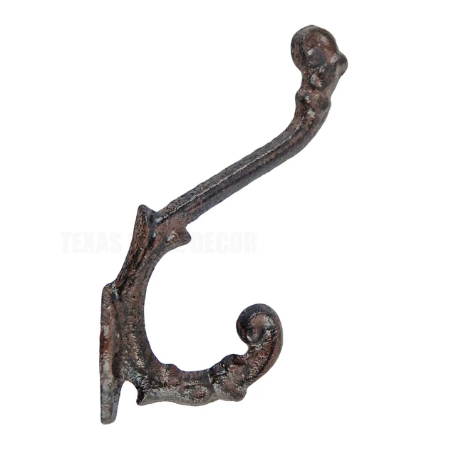4 Vines Double Wall Hooks Cast Iron Key Towel Coat Hanger Antique Brown 5.75 in 3