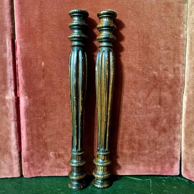 2 baluster groove wood turned Column 14" - Antique french architectural salvage