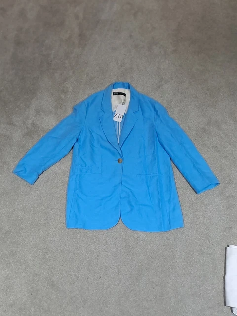 ZARA NEW WOMAN OVERSIZED BLAZER WITH POCKETS SKY BLUE 2761/054 3008/054 L