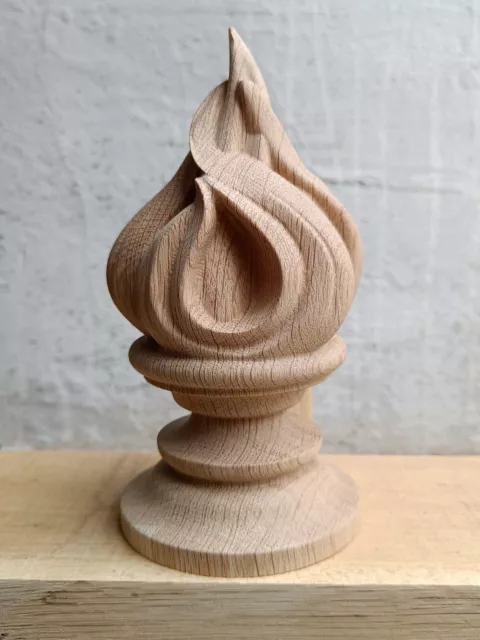 Fire flame wooden finial, Oak or Beech stair newel post cap