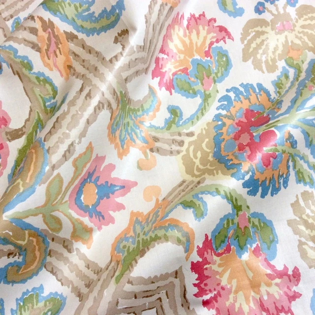 5 yards Lee Jofa fabric, chintz polished cotton, large scale flowers, 56 wide