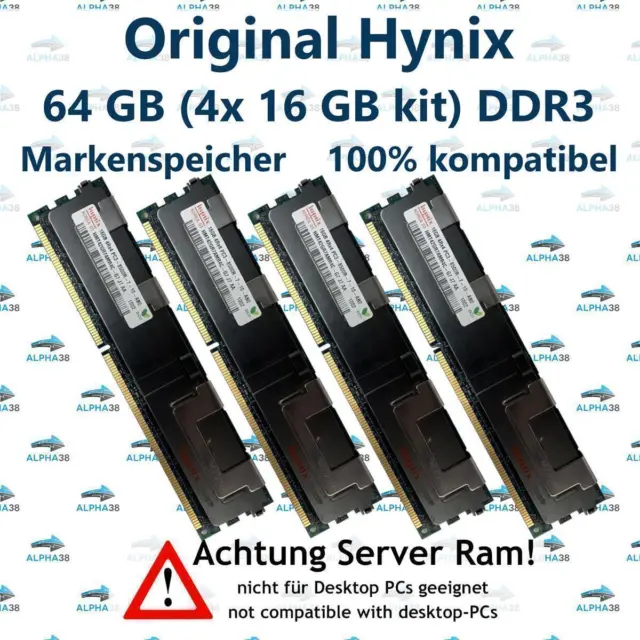 64 GB (4x 16 GB) Rdimm ECC Reg DDR3-1066 Dell PowerEdge M710HD Server RAM